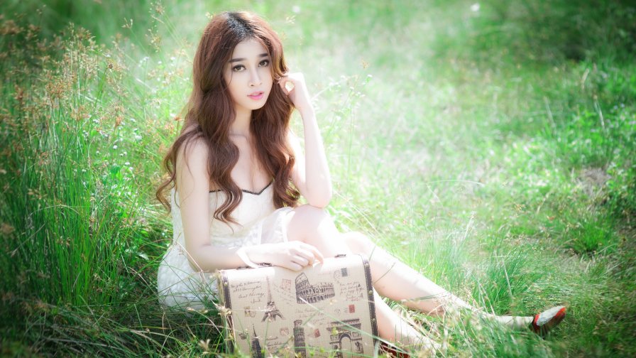 Beautiful Asian Girl on the Grass