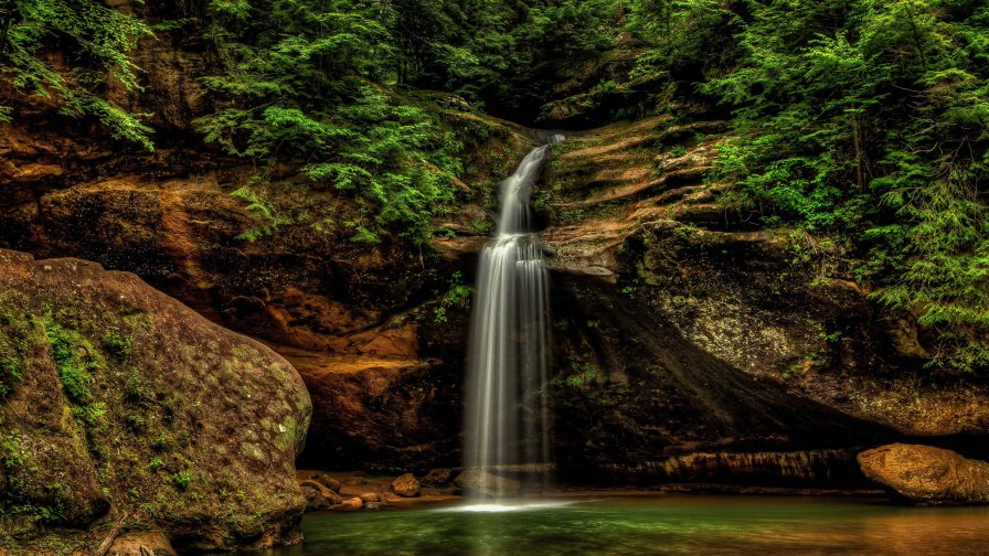 Beautiful Waterfall in Green Forest