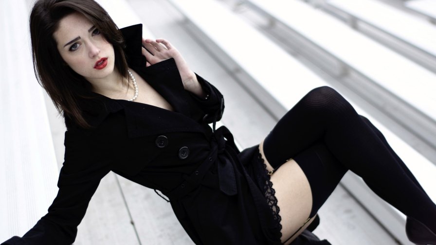 Brunette Girl in Black Pantyhose