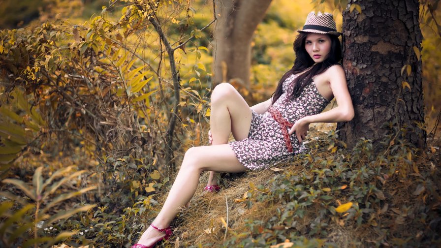 Girl with Perfect Body in the Forest