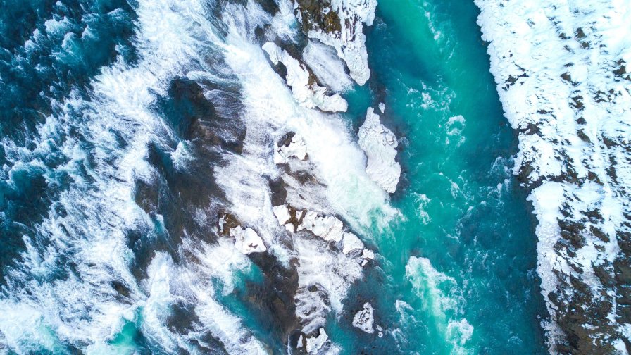 Gullfoss Falls Iceland River Aerial View