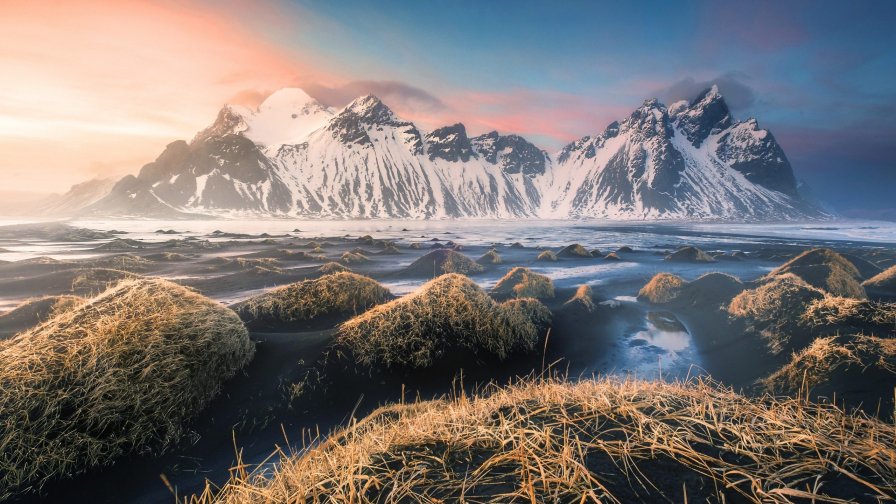Iceland Mountains and Stones with Grass