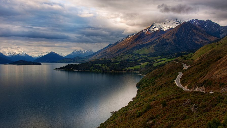 Lake Mountains and Road
