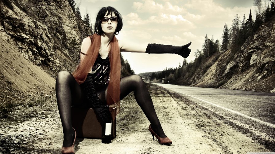 Pretty Sexy Hot Babe on the Road