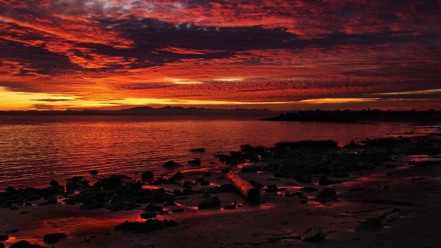 Red Sunset on the Beach