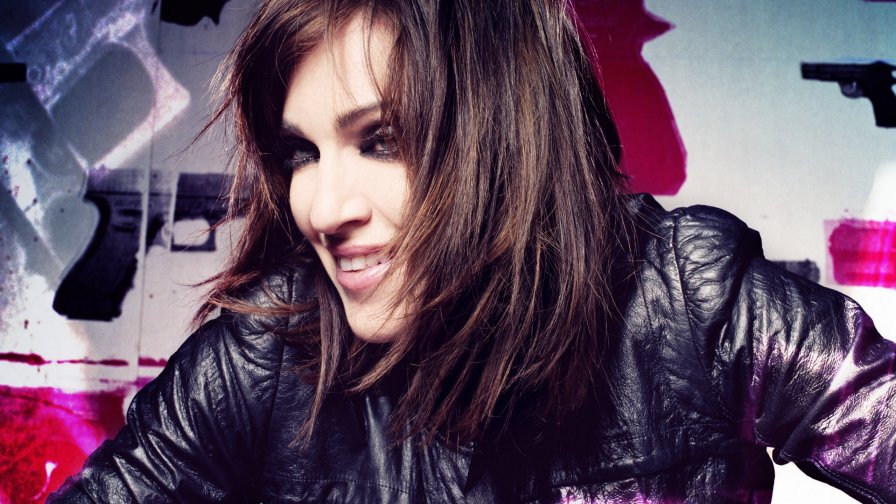 Smiling Gothic Girl on the Floor