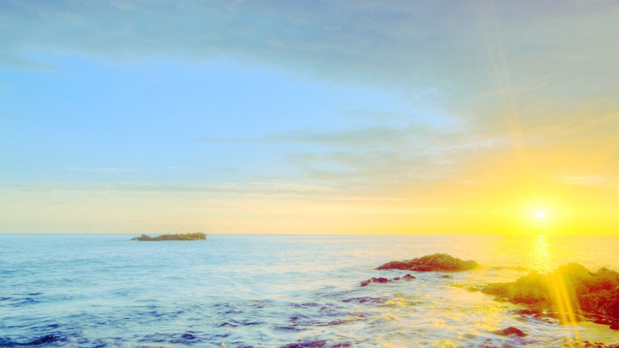 Sunshine Evening on Sunset Beach and Rocks