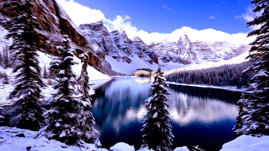 Winter and Mountain Lake